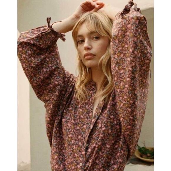 Doen Tops - DOEN O’Keeffe Top in Blue Laurel Canyon Rose Print Size XS